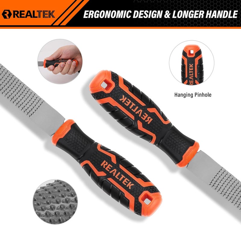 REALTEK 3-Piece 12" Wood Rasp File Set with 4" Longer Rubber Grip, T12 High Carbon Wood File Set for Woodworking, Flat/Half Round/Round Perfect Files for Wood Manual Cutting and Sharping - Image 4